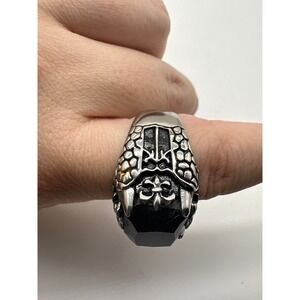 Spikes Mens Stainless Steel Gothic Black Stone Signet Ring Size 10.25
